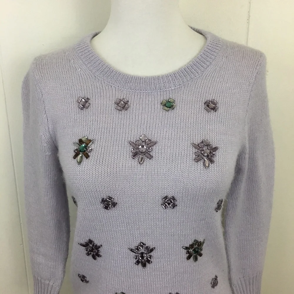 J. Crew Jeweled Cluster Sweater‎ Women’s XXS Lavender Crew Neck Long Sleeve